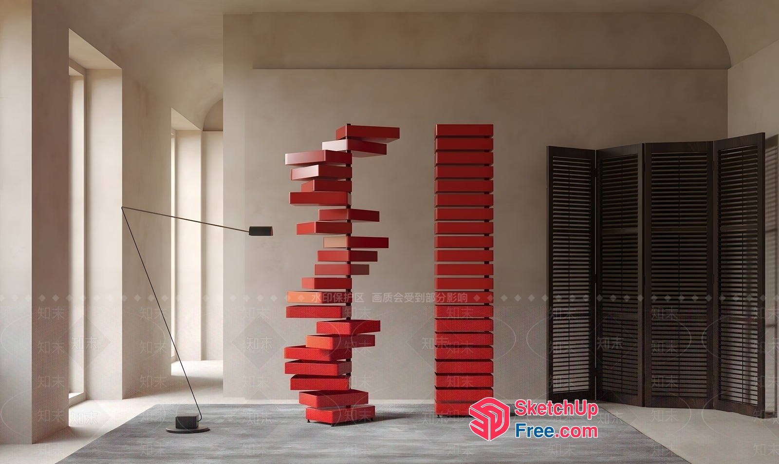 Modern Interior Design With Red And Black Furniture And Decor 3D SketchUp File
