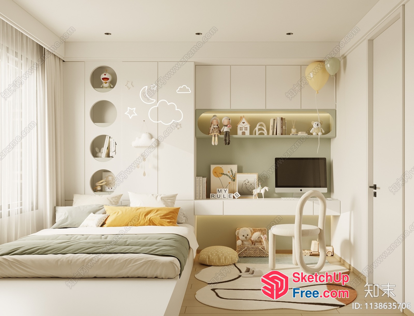 Minimalist Japanese Style Children'S Bedroom 3D SketchUp File
