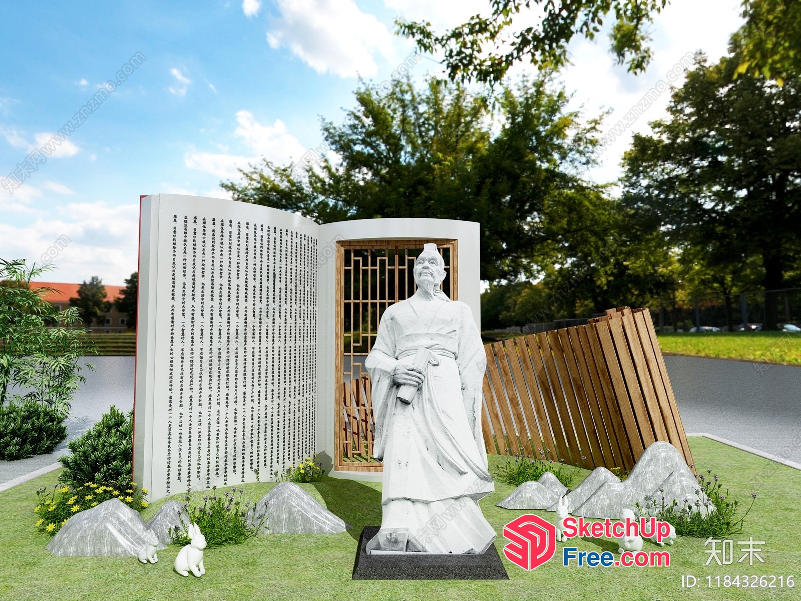 Aesthetic Garden Scene With Statue And Book 3D SketchUp File