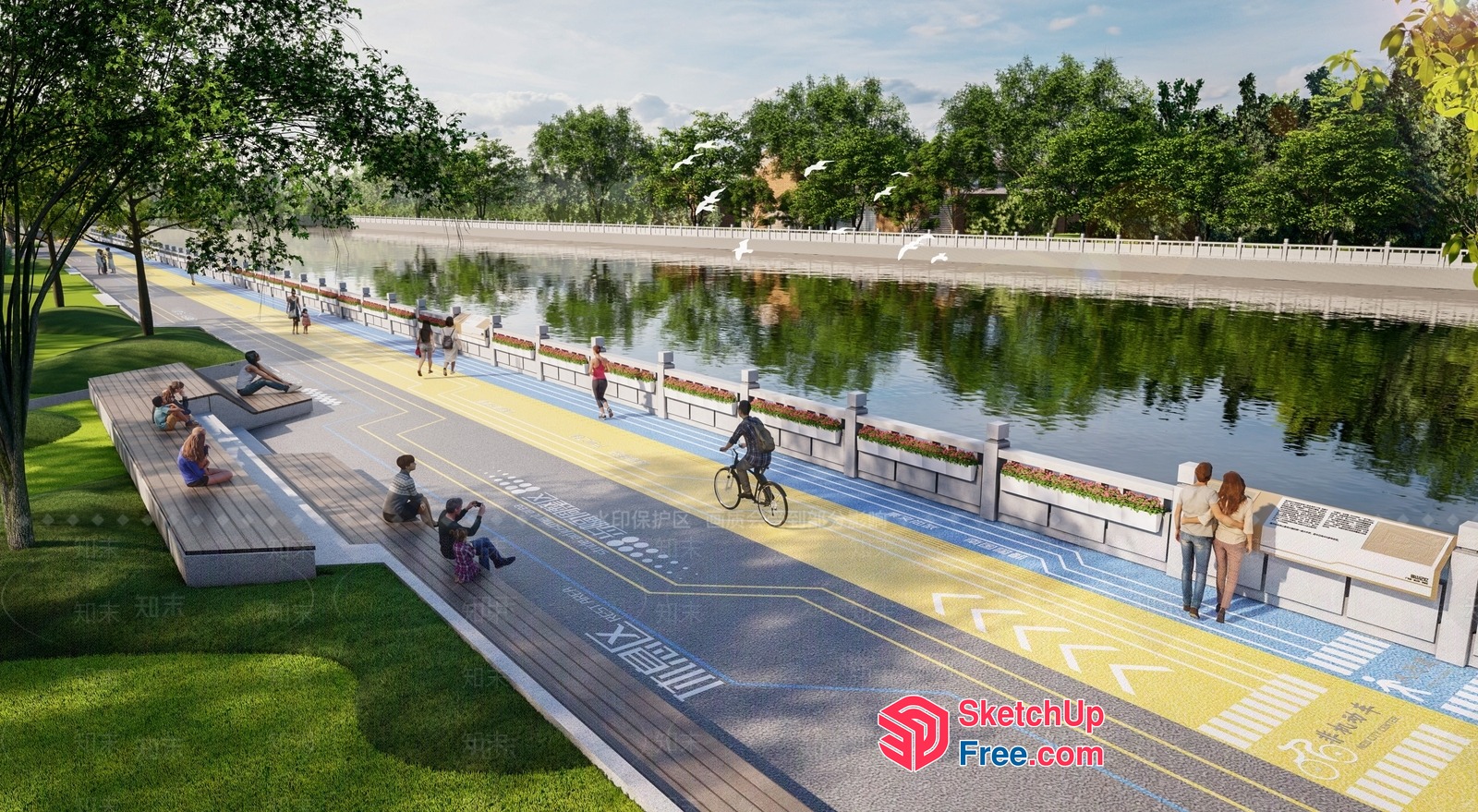 Serene Riverfront Pathway 3D SketchUp File