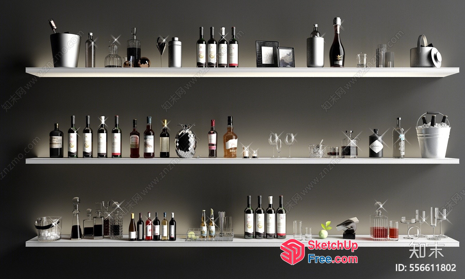 Elegant Bar With Modern Decor And Glassware 3D SketchUp File