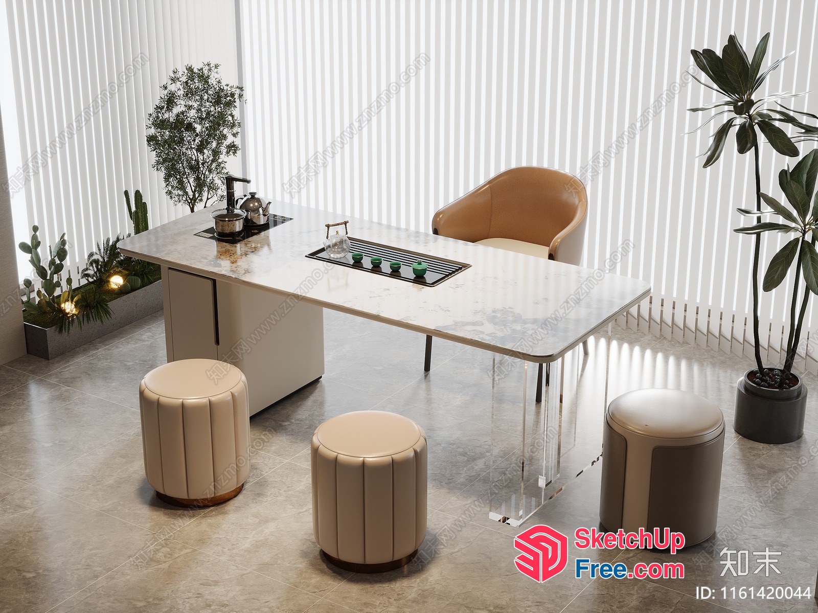 Modern Office Space With Elegant Furniture And Plants 3D SketchUp File