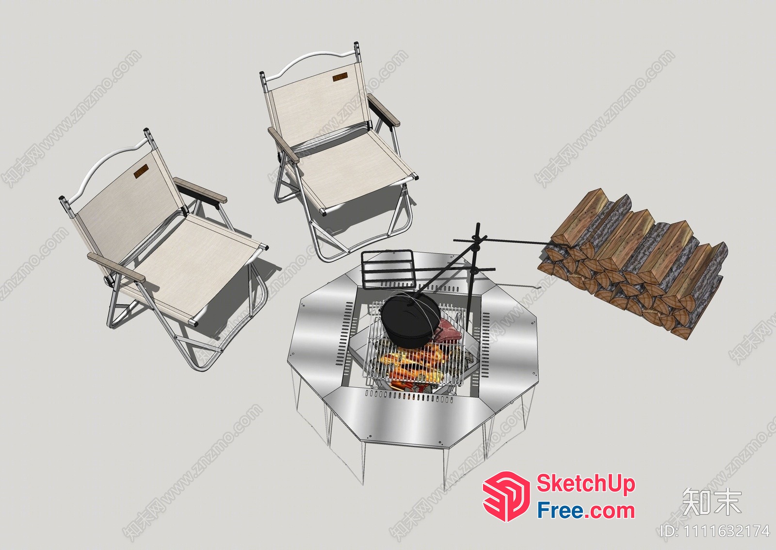 Outdoor Dining Area With Grill And Firewood 3D SketchUp File
