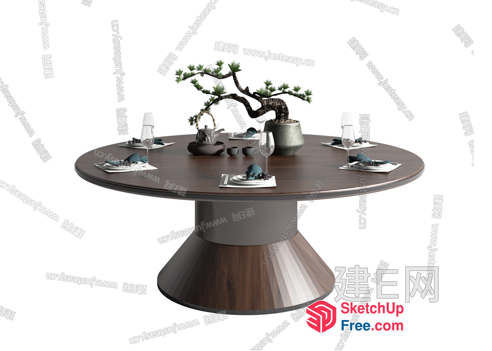 Elegant Round Dining Table With A Touch Of Nature 3D SketchUp File