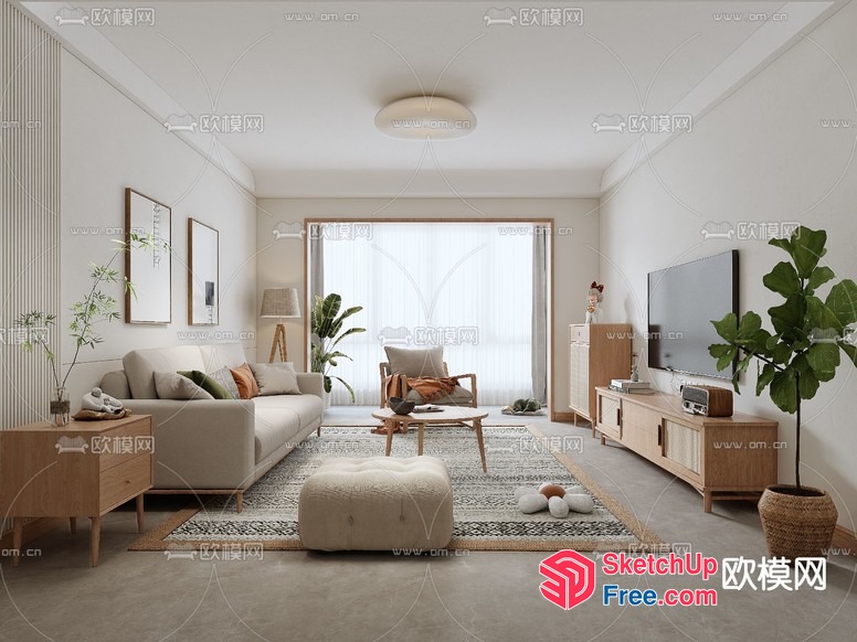 Minimalist Living Room With Natural Light 3D SketchUp File