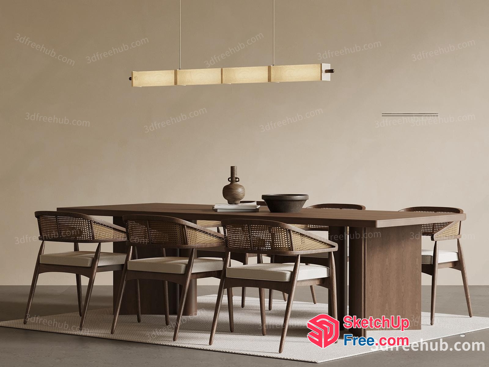 Modern Dining Room With Wooden Table And Chairs 3D SketchUp File