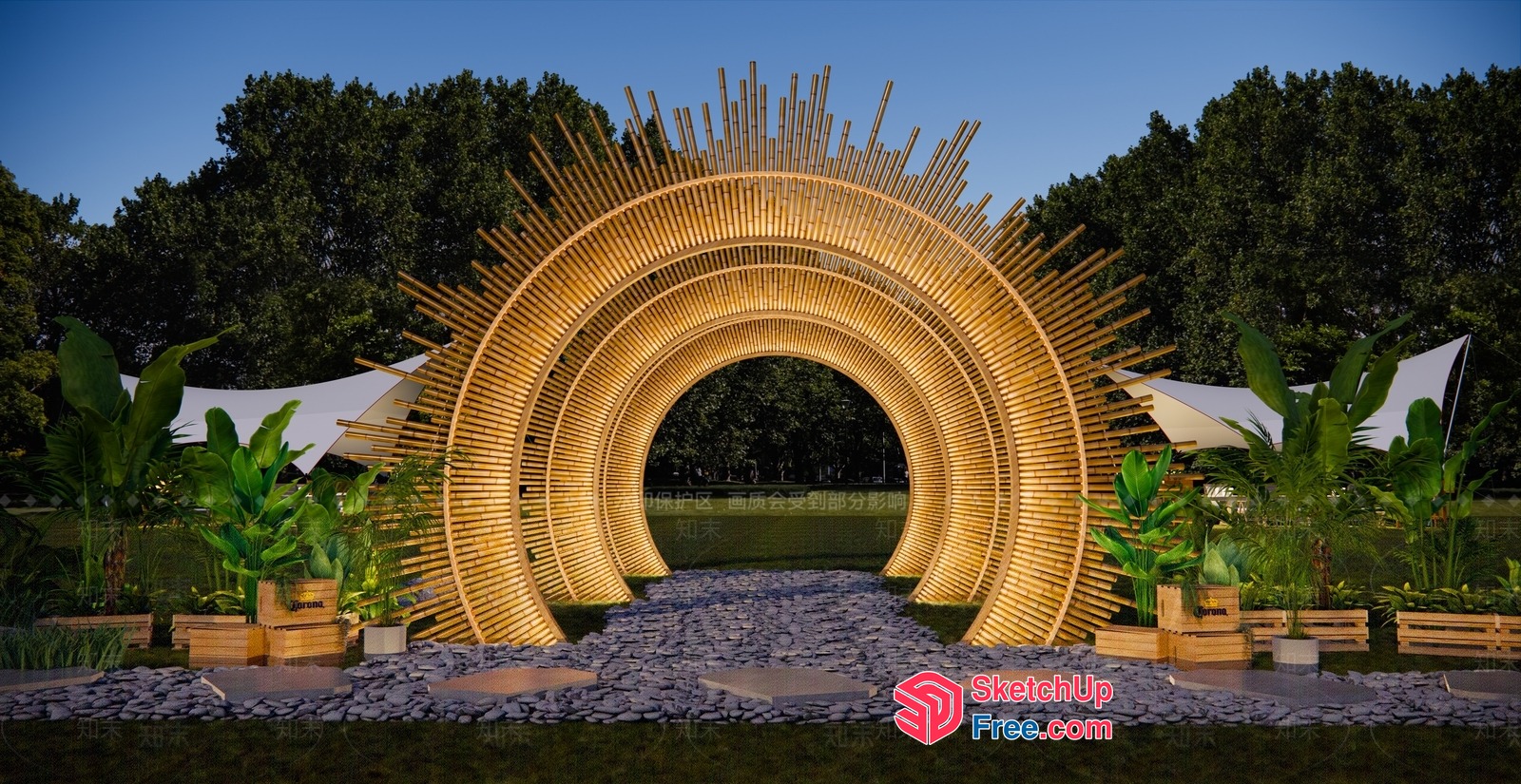Elegant Bamboo Archway Entrance 3D SketchUp File