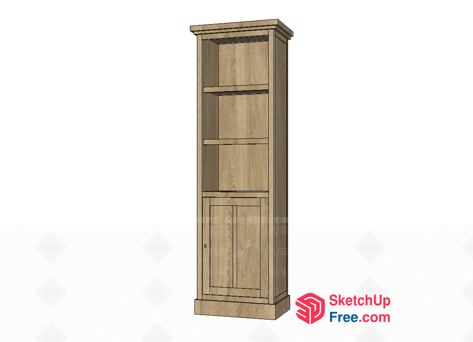 Tall Wooden Bookcase With Cabinet And Shelf Storage 3D SketchUp File