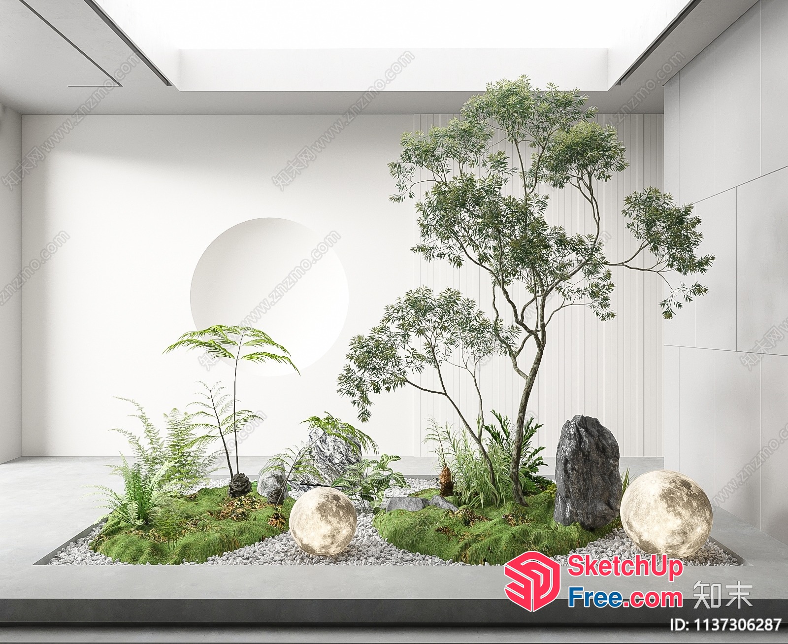 Modern Minimalist Japanese-Style Garden With White Stones 3D SketchUp File