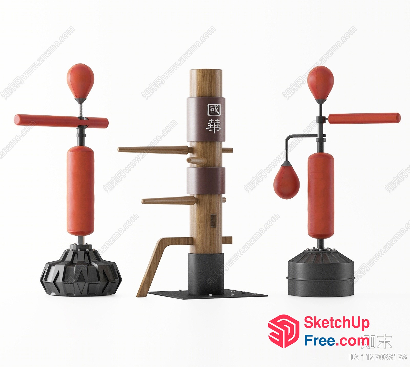 Wooden And Red Punching Bag Set 3D SketchUp File