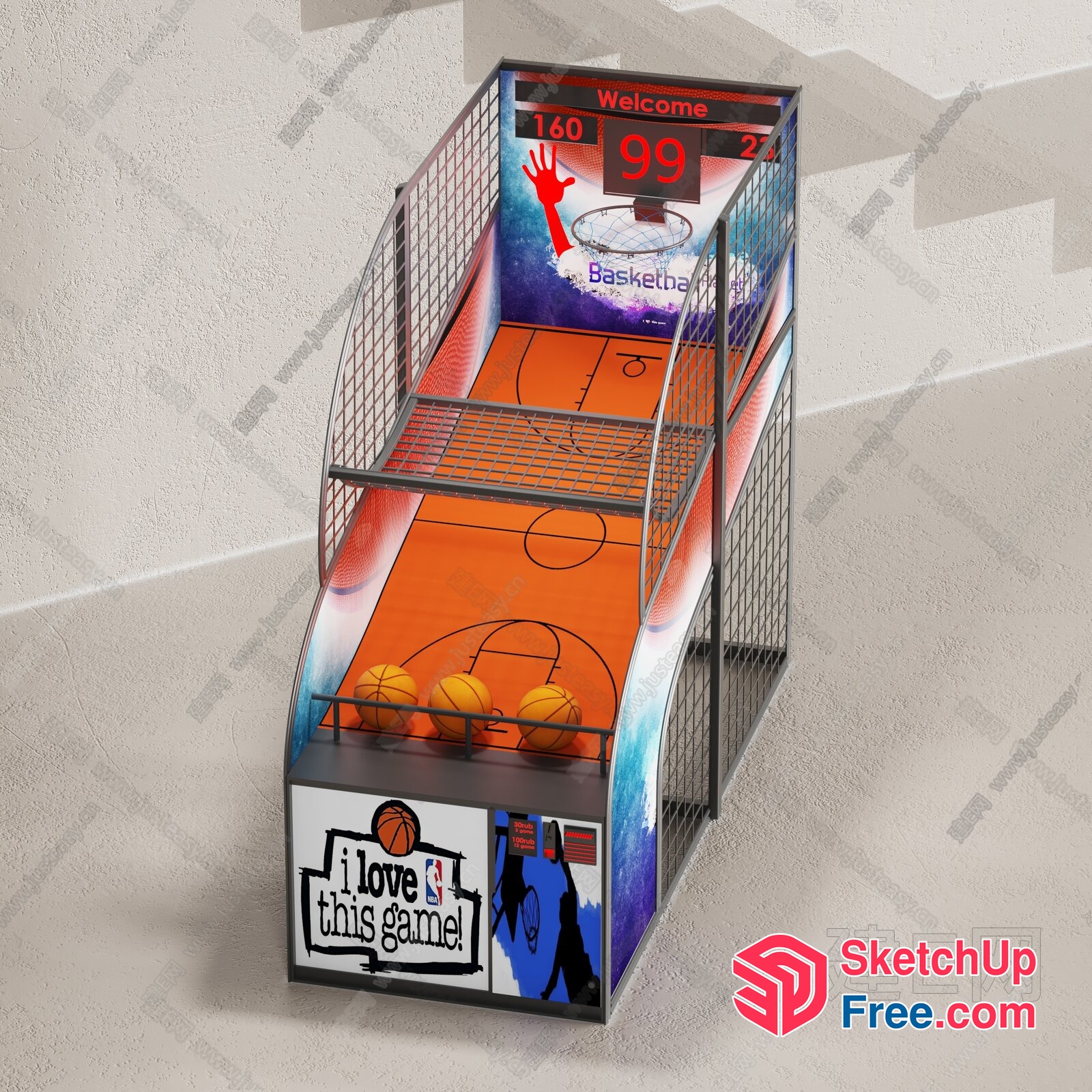 Basketball Arcade Game With Hoop And Scoreboard 3D SketchUp File