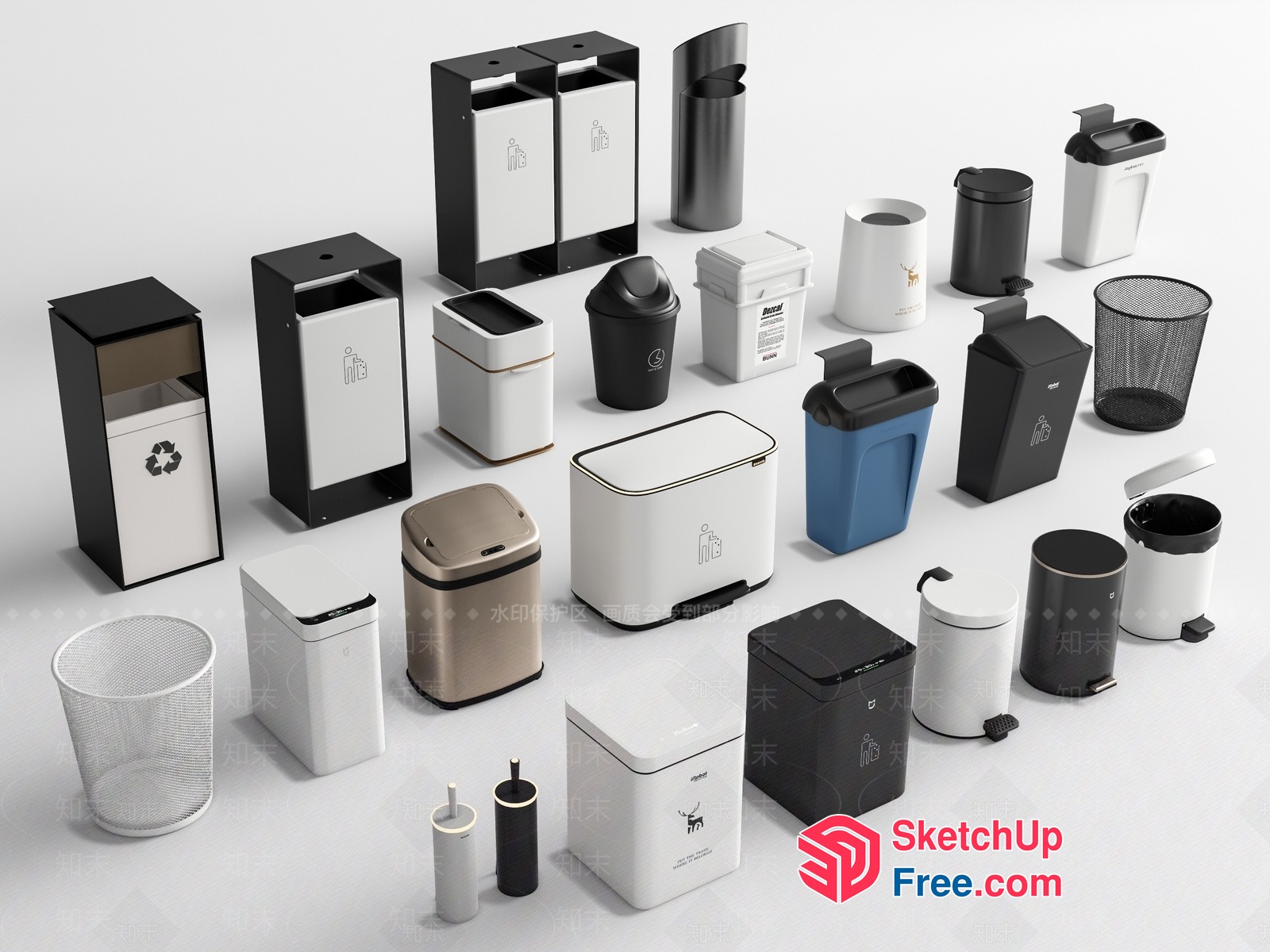 Assorted Trash Cans 3D SketchUp File