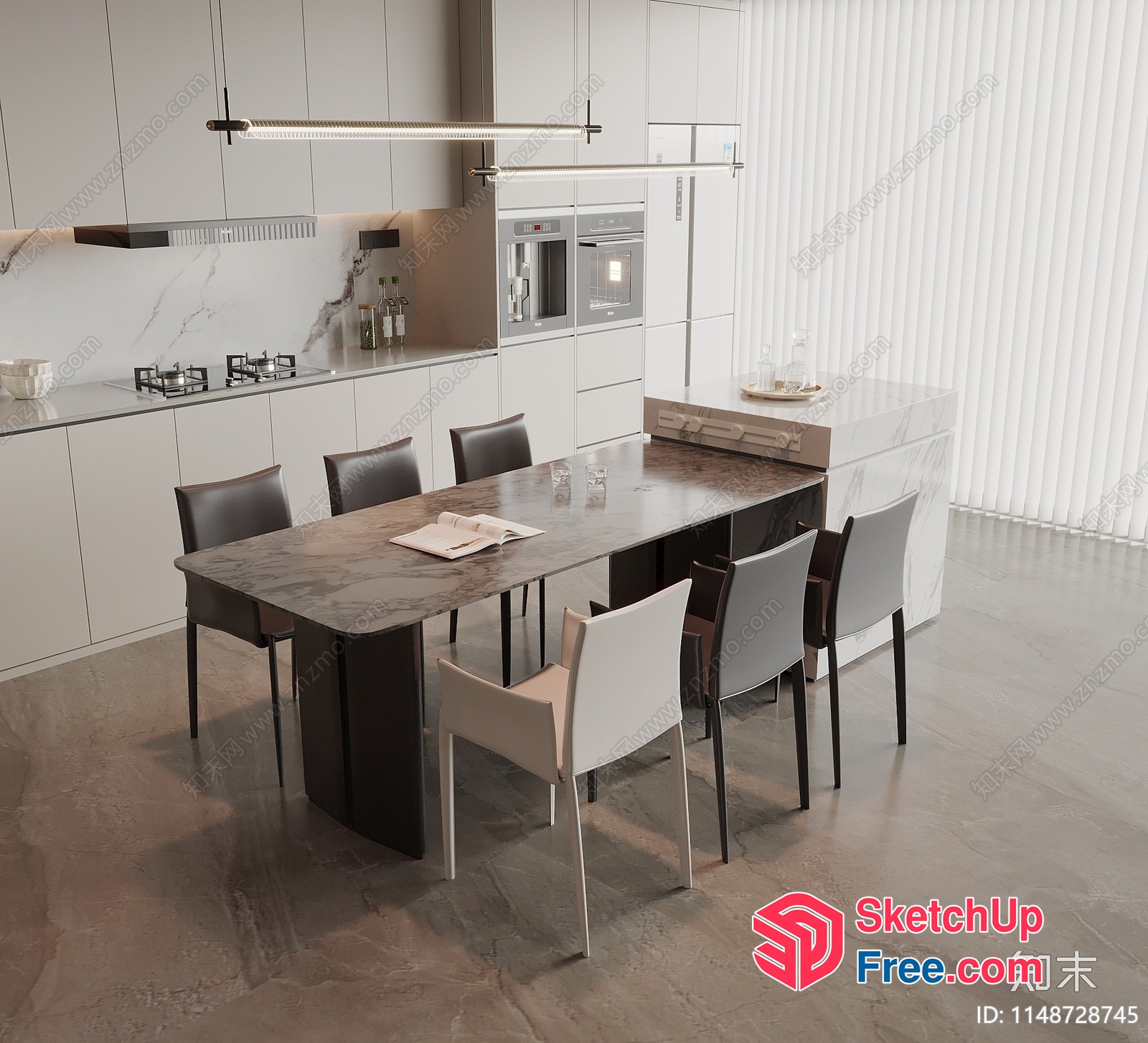 Modern Minimalist Kitchen And Dining Space 3D SketchUp File