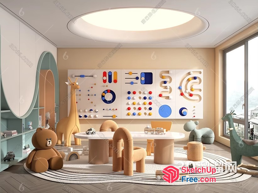 Modern Minimalist Kids Playroom With Colorful Decor 3D SketchUp File