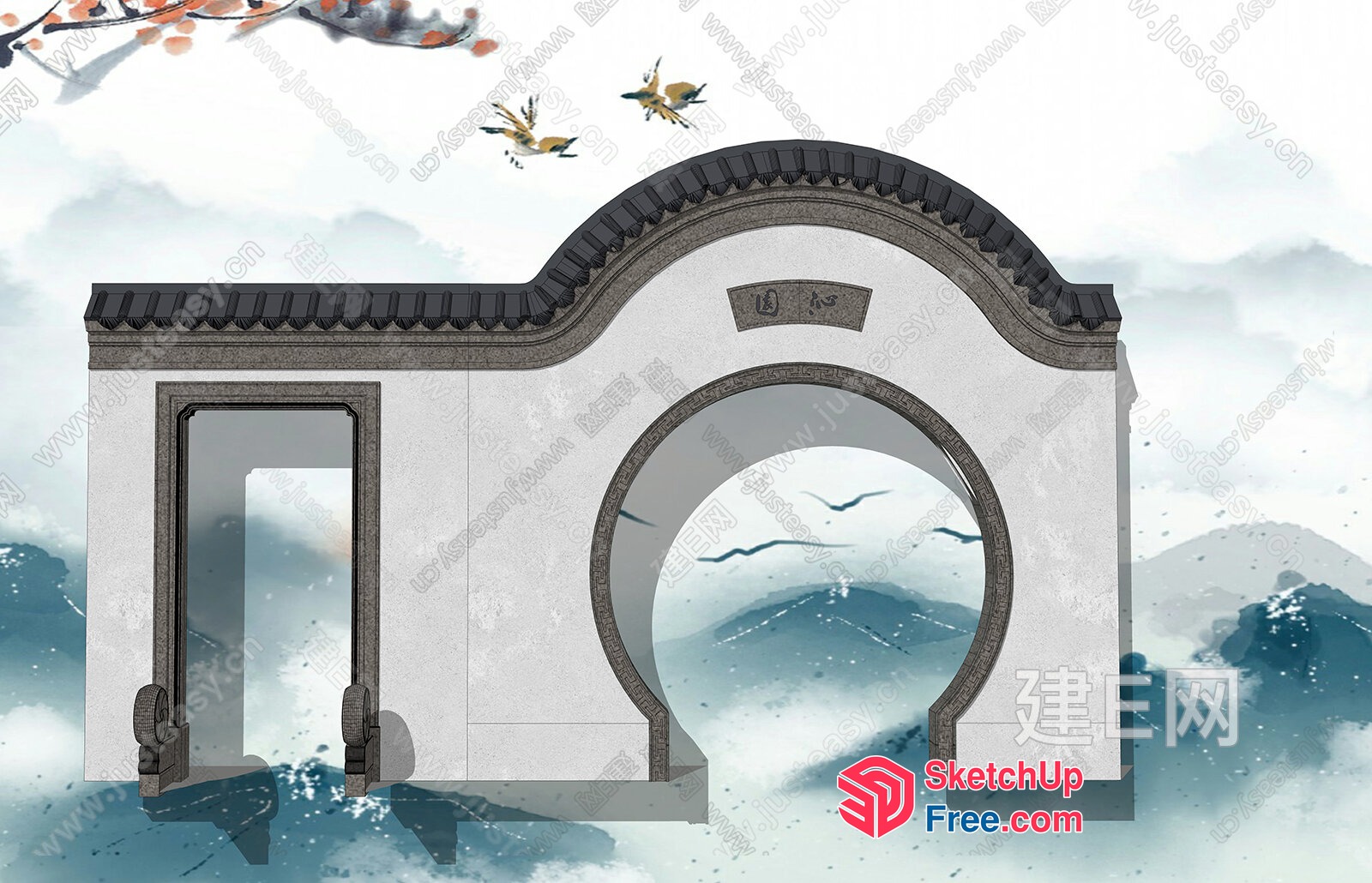 Chinese Style Doorway With Arched Roof 3D SketchUp File
