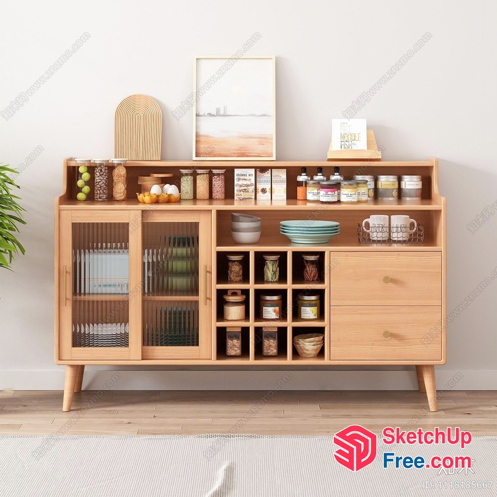Modern Wooden Cabinet With Storage And Display 3D SketchUp File