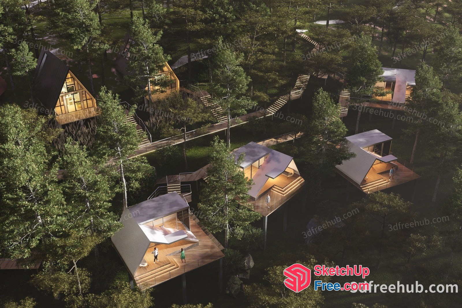 Luxurious Modern Treehouse Villas In Serene Forest Setting 3D SketchUp File