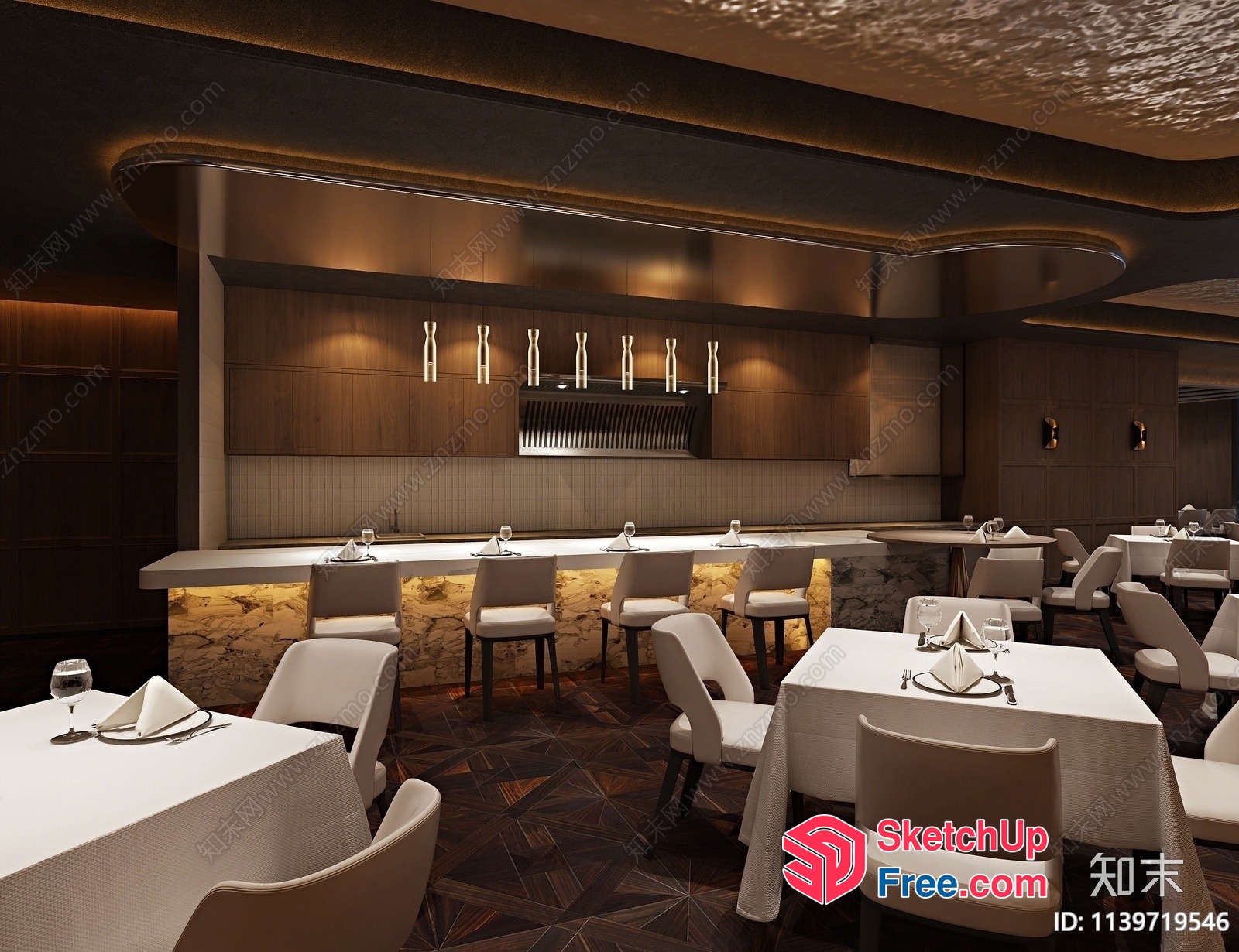Elegant Modern Restaurant Interior With Sleek Lighting 3D SketchUp File