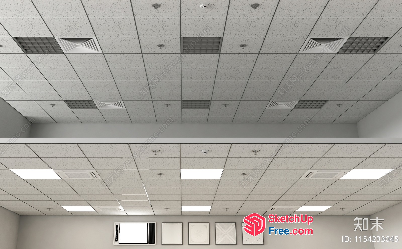 Office Ceiling Tiles With Light Fixtures And Ventilation Systems 3D SketchUp File