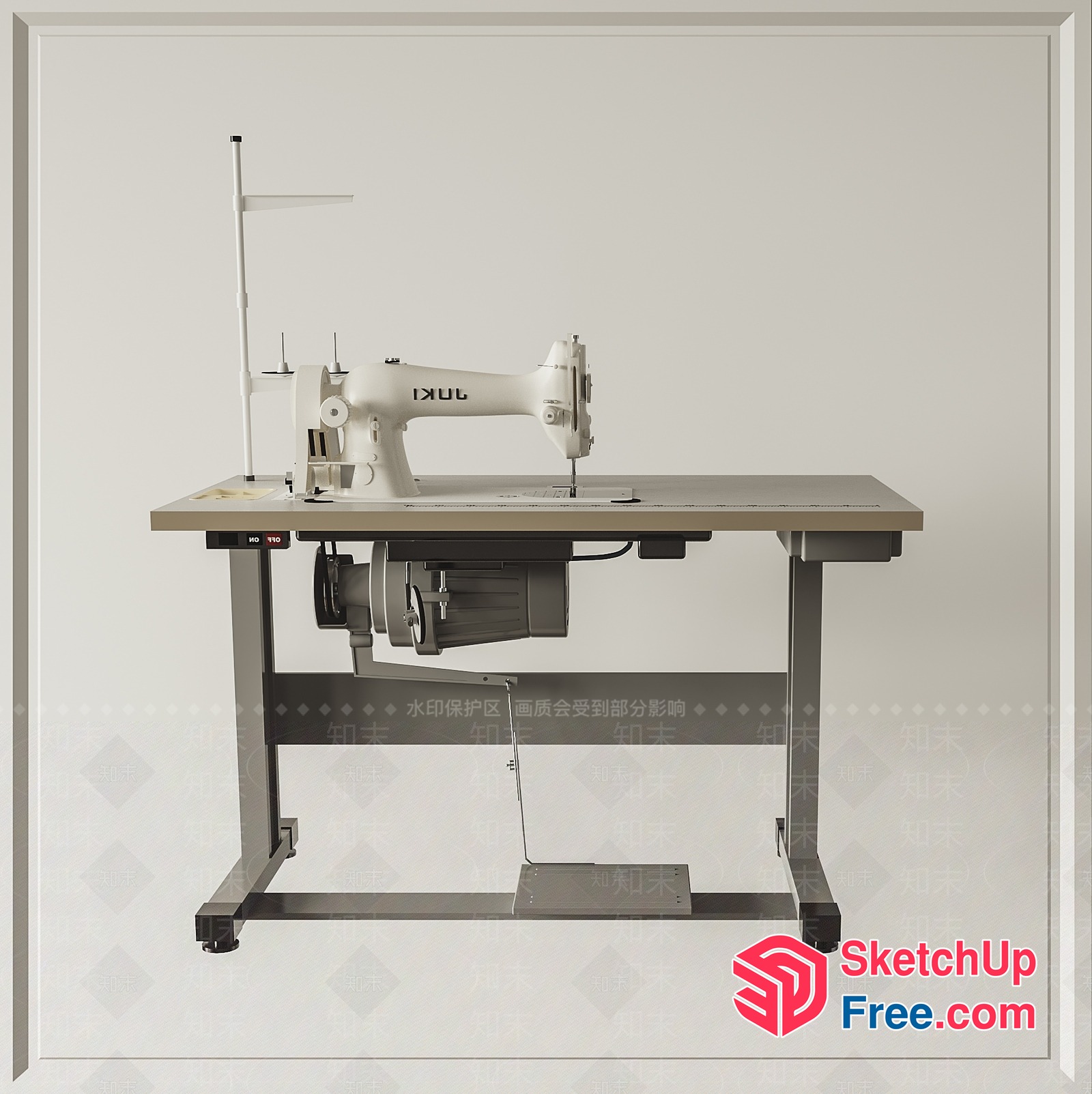 Industrial Sewing Machine On Table 3D SketchUp File