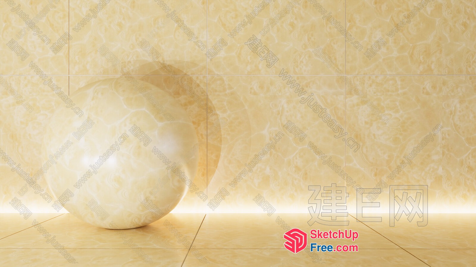 Elegant Creamy Marble Ball On Floor And Wall 3D SketchUp File