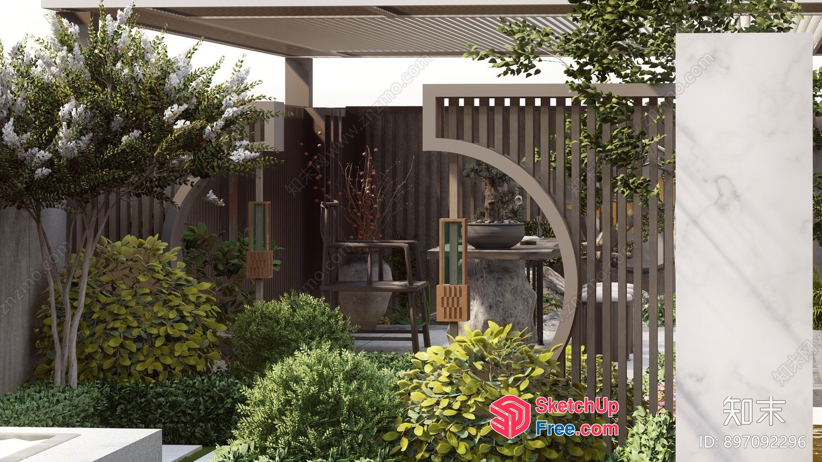 Modern Japanese Style Garden With Stone Accents And Greenery 3D SketchUp File