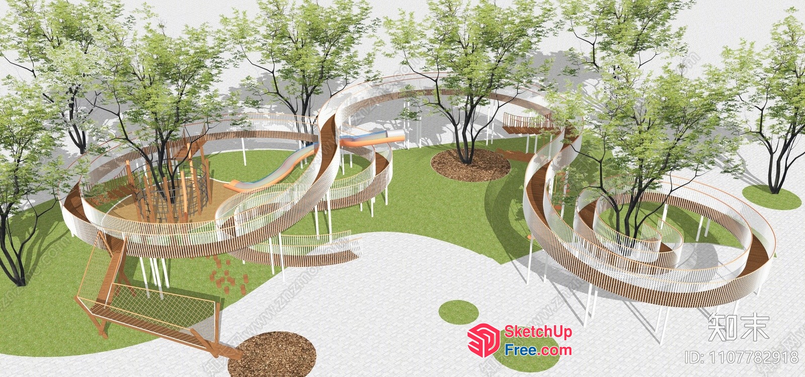 Modern Outdoor Playground With Unique Spiral Design 3D SketchUp File