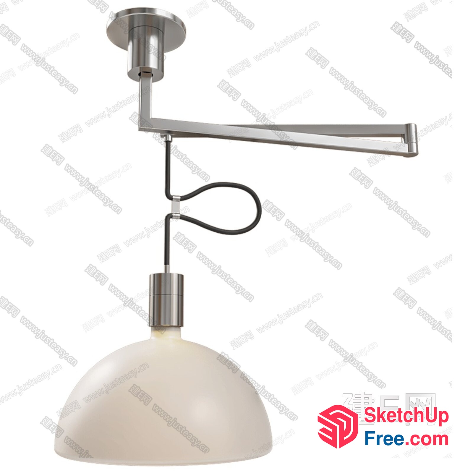 Modern Silver Ceiling Light Fixture With White Dome Shade 3D SketchUp File