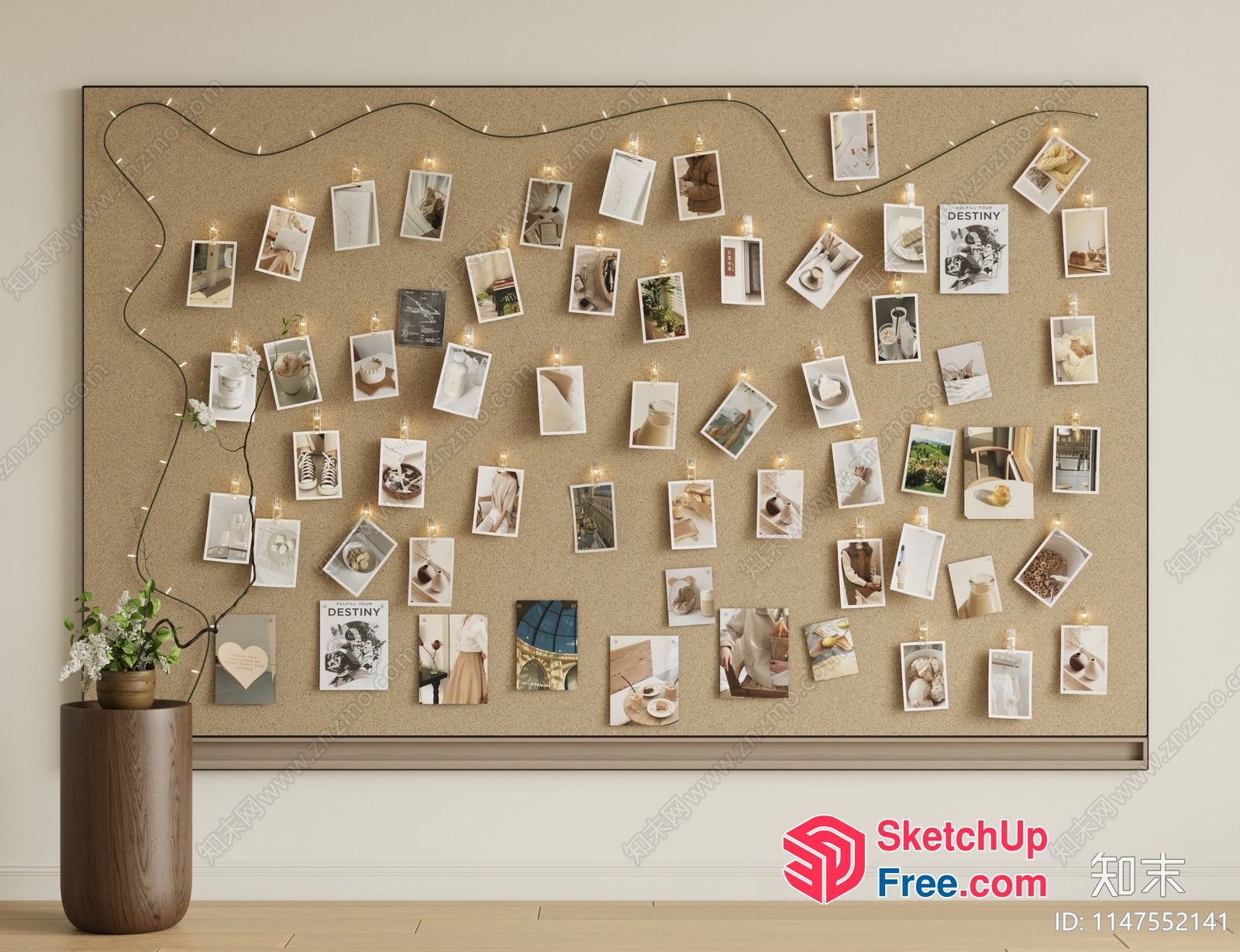 Cozy Modern Living Room Decor With Polaroid Photo Display 3D SketchUp File