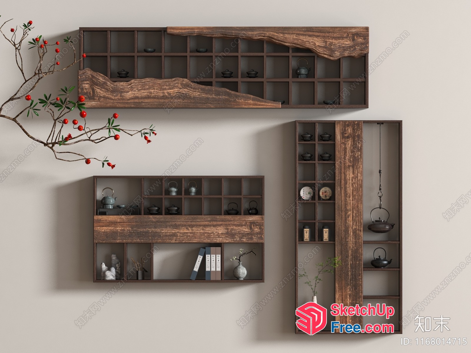 Asian-Inspired Decorative Shelf Collection 3D SketchUp File