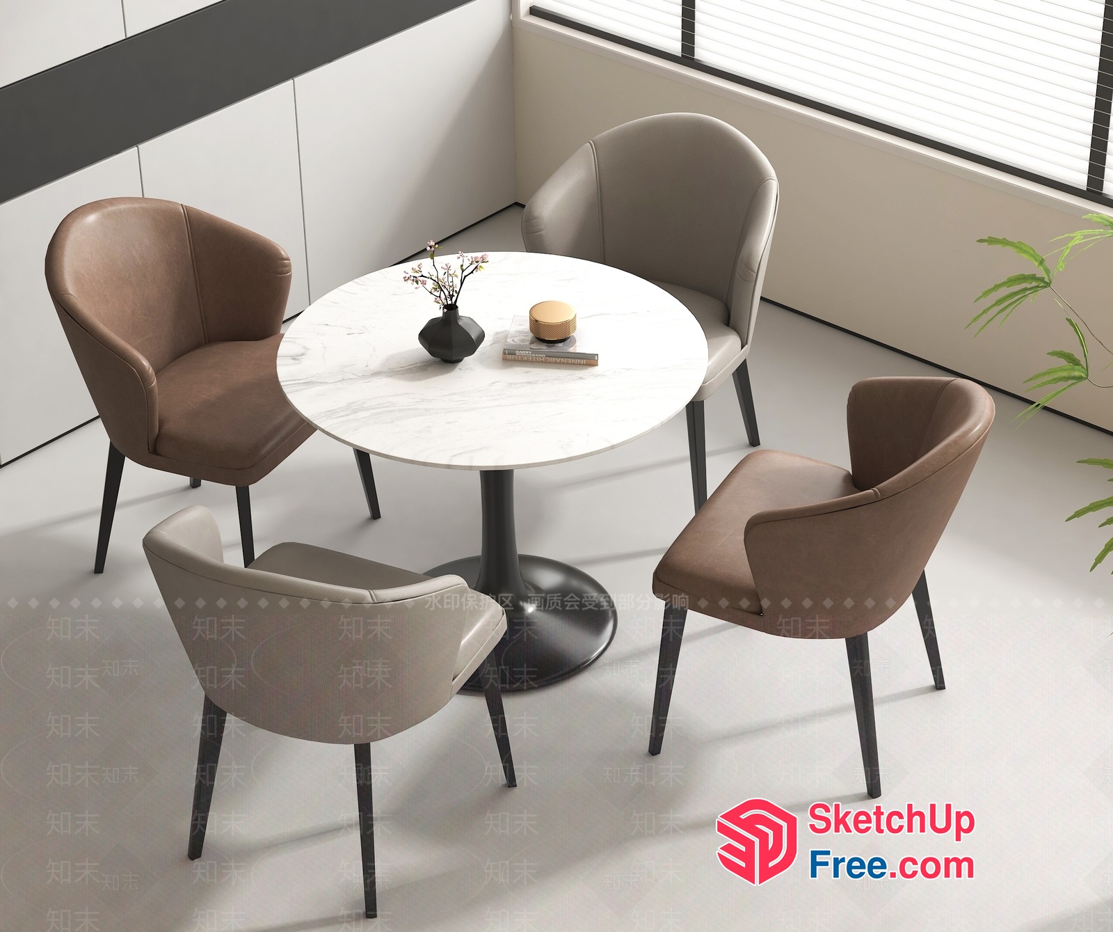 Modern Minimalist Dining Room Interior With White Marble Table And Brown Chairs 3D SketchUp File