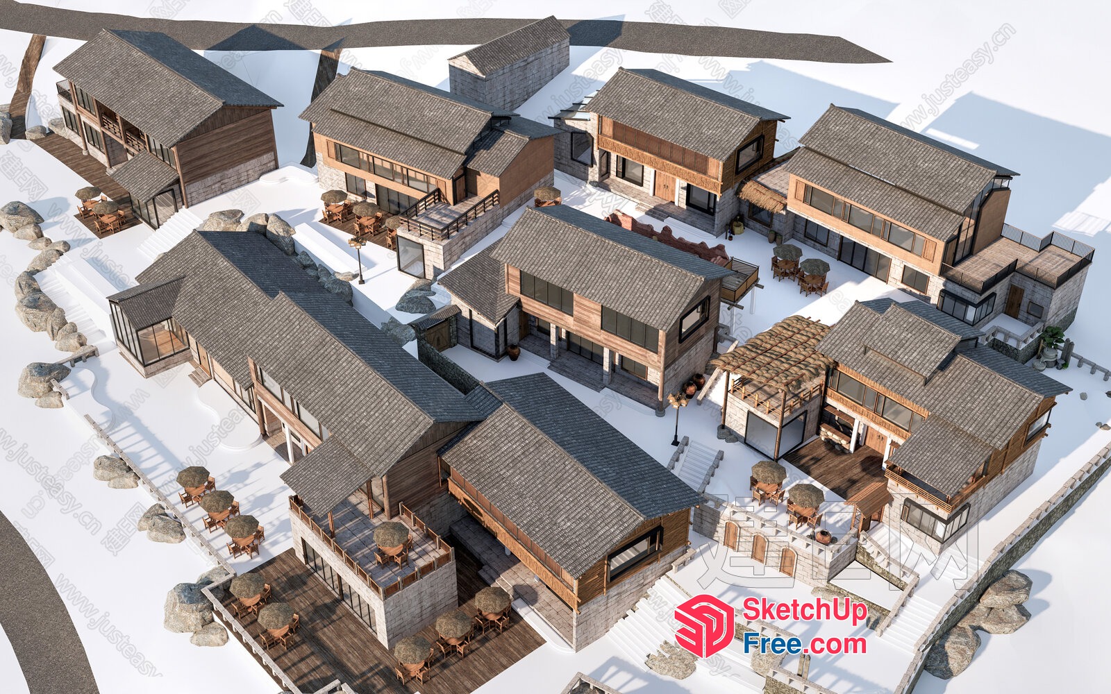 Modern Japanese Style Villas In A Snowy Landscape 3D SketchUp File