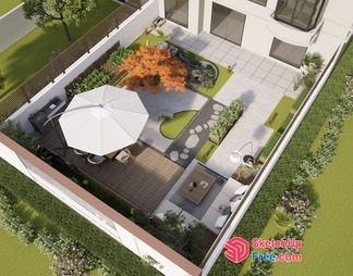 Aerial View Of A Modern Outdoor Patio With Patio Furniture 3D SketchUp File