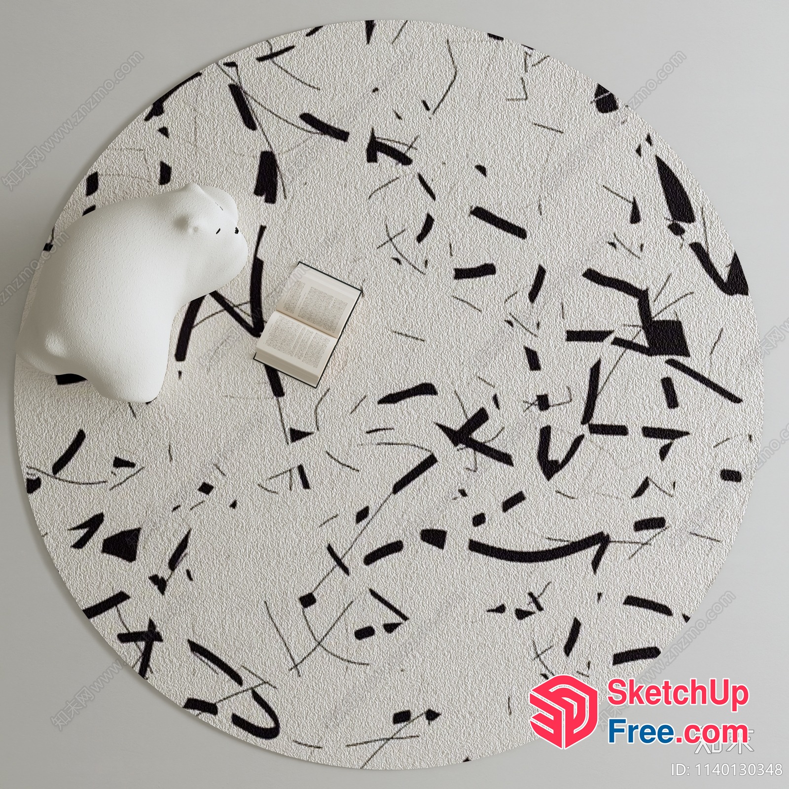Minimalist White Rug With Black Brush Strokes 3D SketchUp File