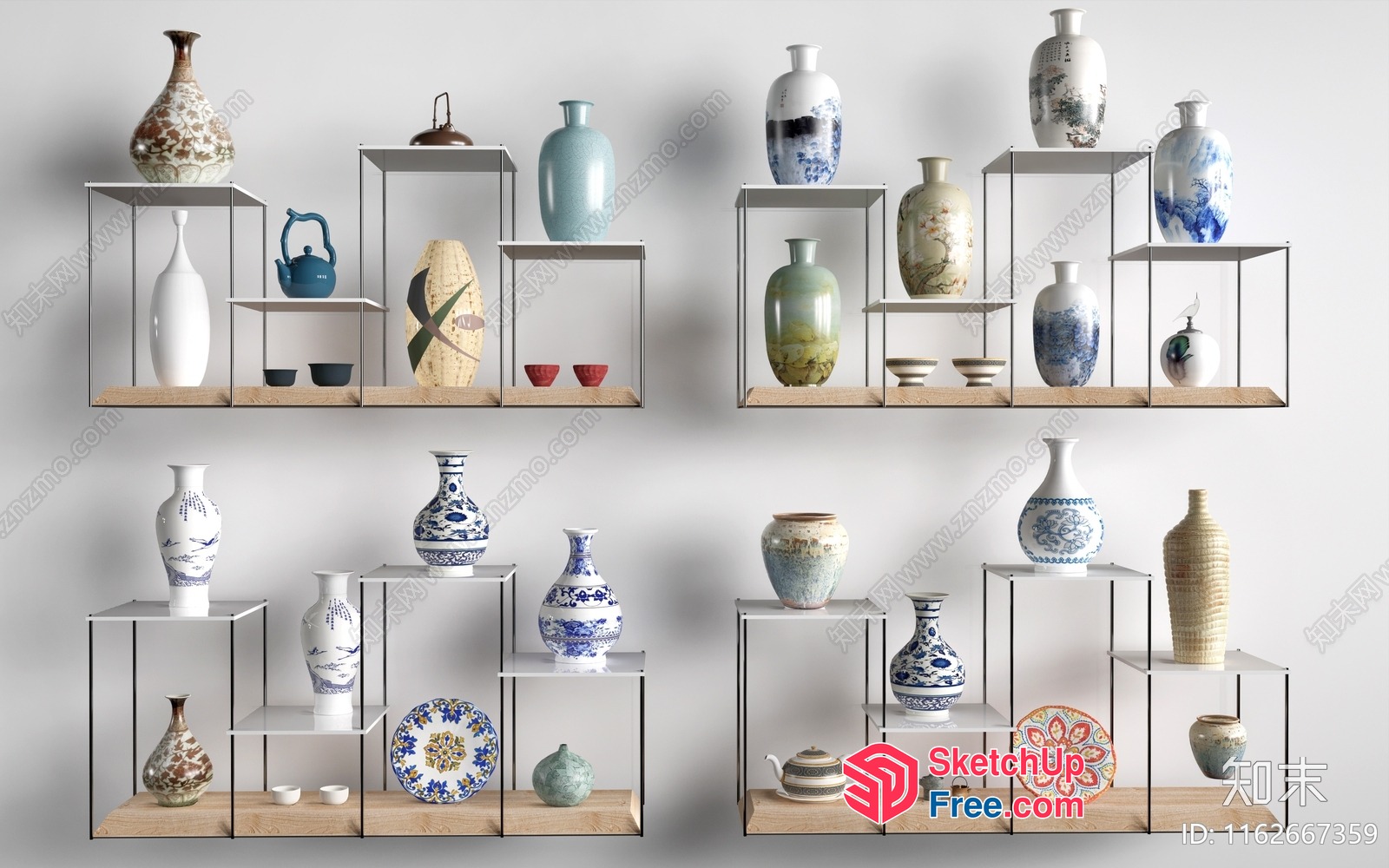 Decorative Shelf With Vases And Ceramics 3D SketchUp File