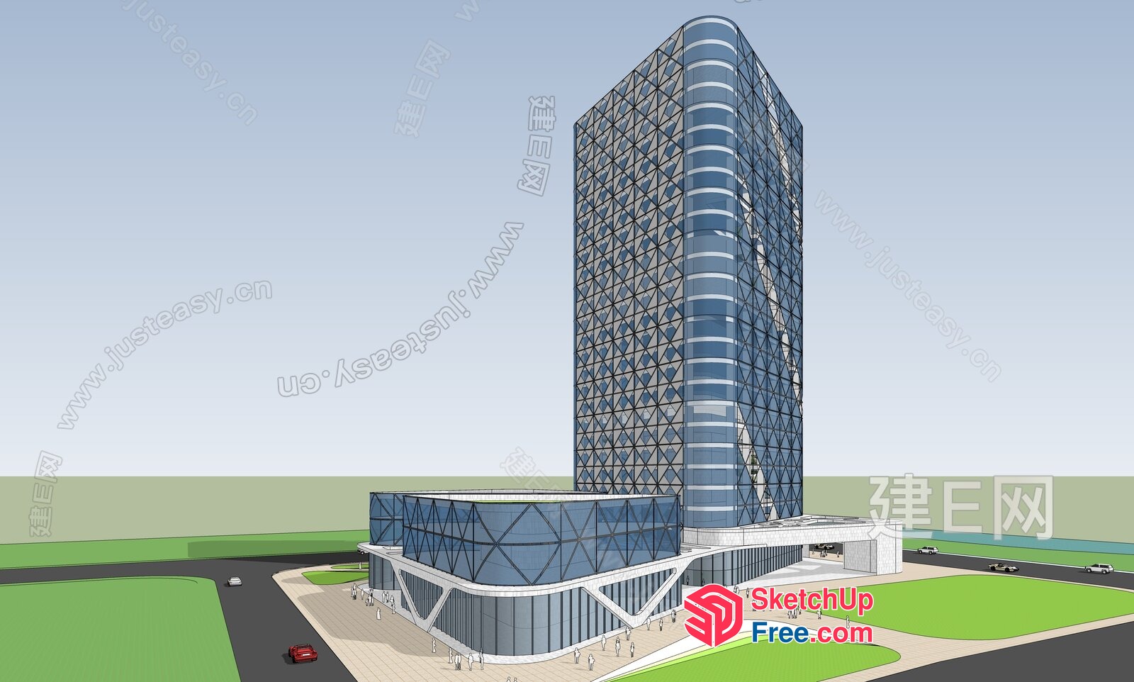 Glass Curtain Wall Office Building 3D SketchUp File
