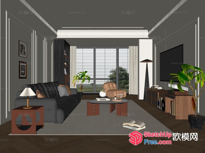 Elegant Modern Living Room With Neutral Color Scheme 3D SketchUp File
