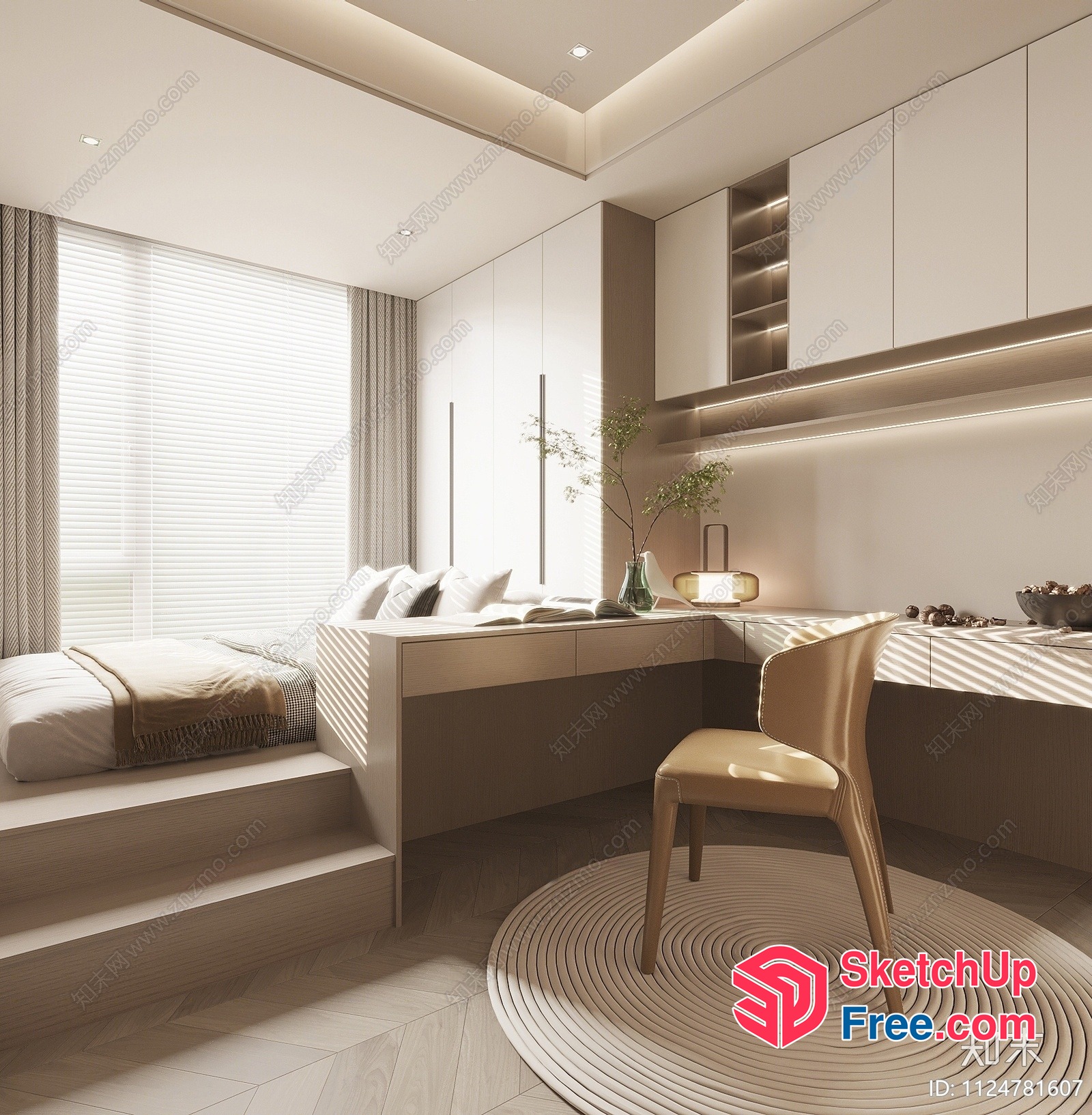 Modern Minimalist Home Office Interior With Natural Light 3D SketchUp File