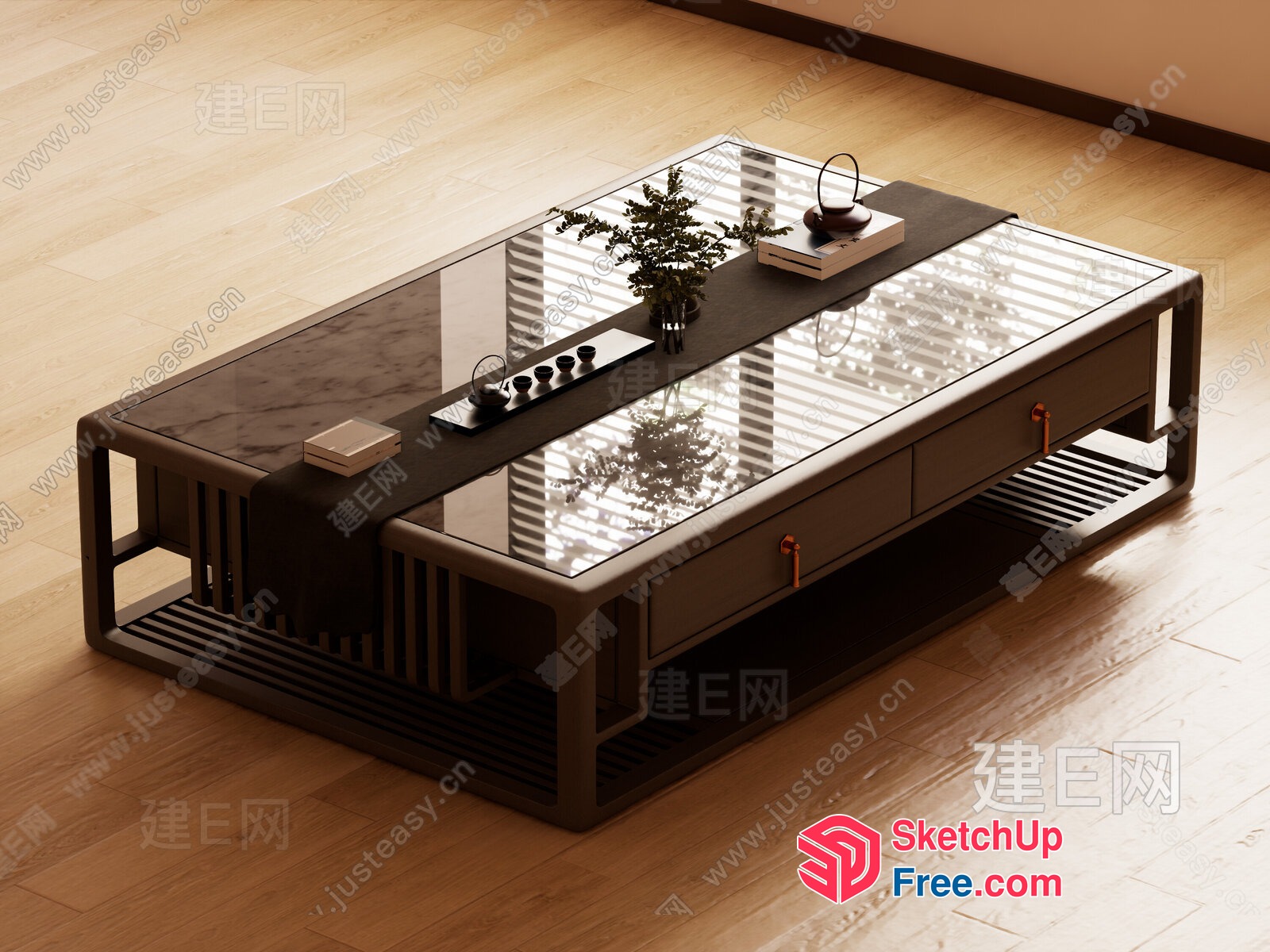 Modern Glass-Topped Coffee Table With Sleek Lines And Minimalist Design 3D SketchUp File