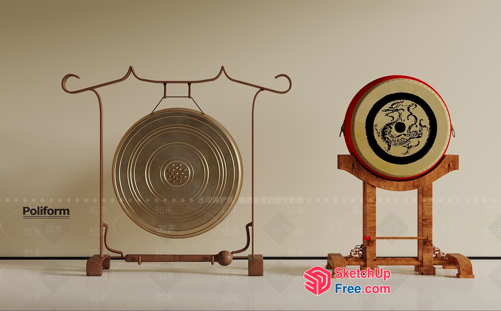 Poliform Gong And Drum Set 3D SketchUp File