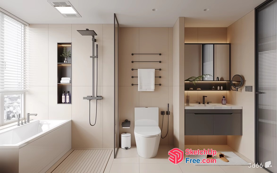 Modern Bathroom With Neutral Tones And Sleek Fixtures 3D SketchUp File
