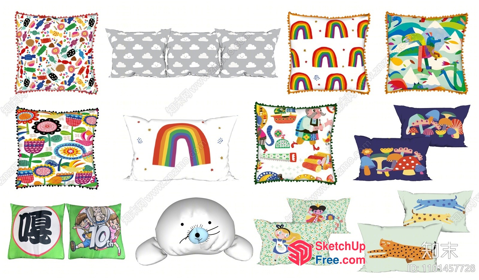 Colorful Pillows With Various Patterns 3D SketchUp File