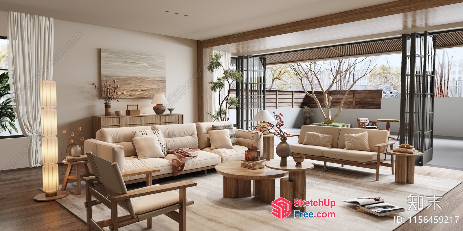 Modern Japanese Living Room With Natural Light And Minimalist Decor 3D SketchUp File