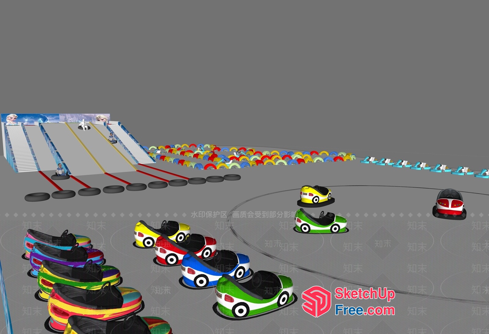Bumper Cars And Stairs In A Fun Park 3D SketchUp File
