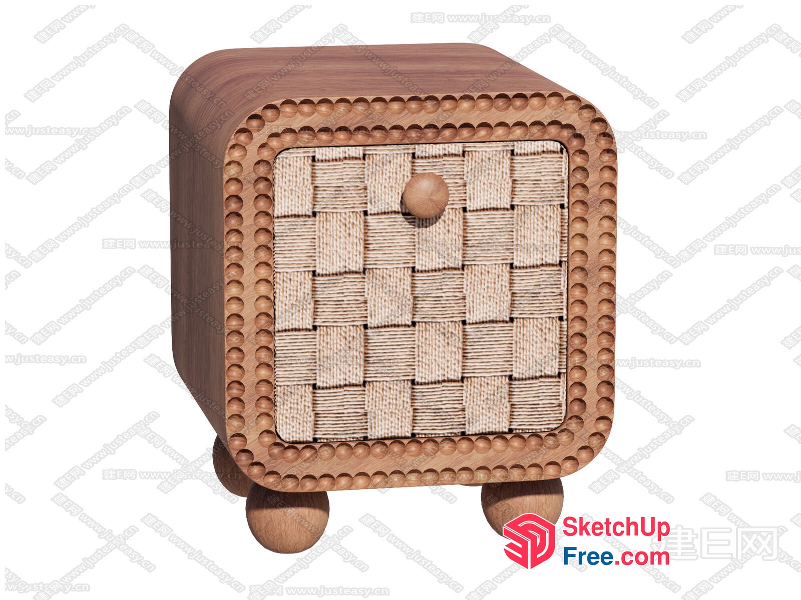 Elegant Wooden And Rattan Furniture Piece 3D SketchUp File