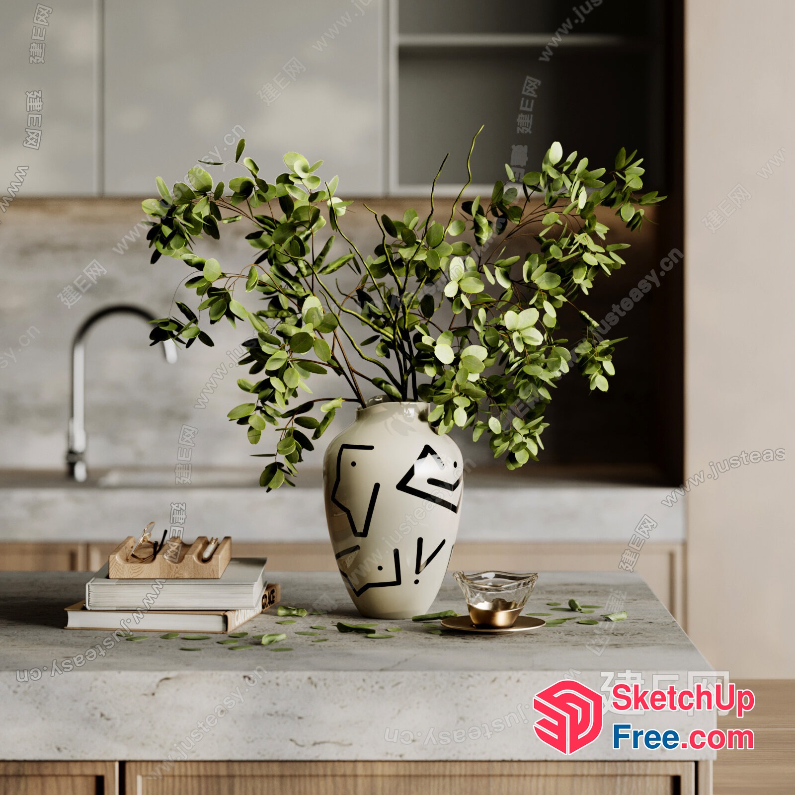Modern Kitchen Decor With Elegant Vase And Greenery 3D SketchUp File