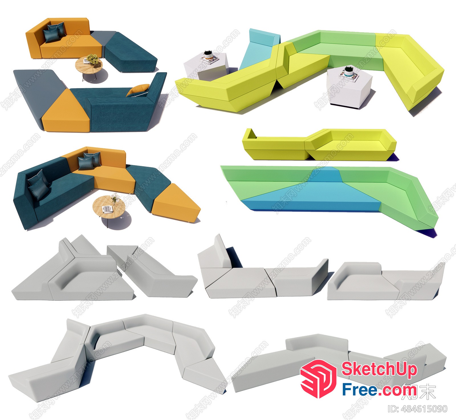 Colorful Modern Sofa Set Arrangement 3D SketchUp File