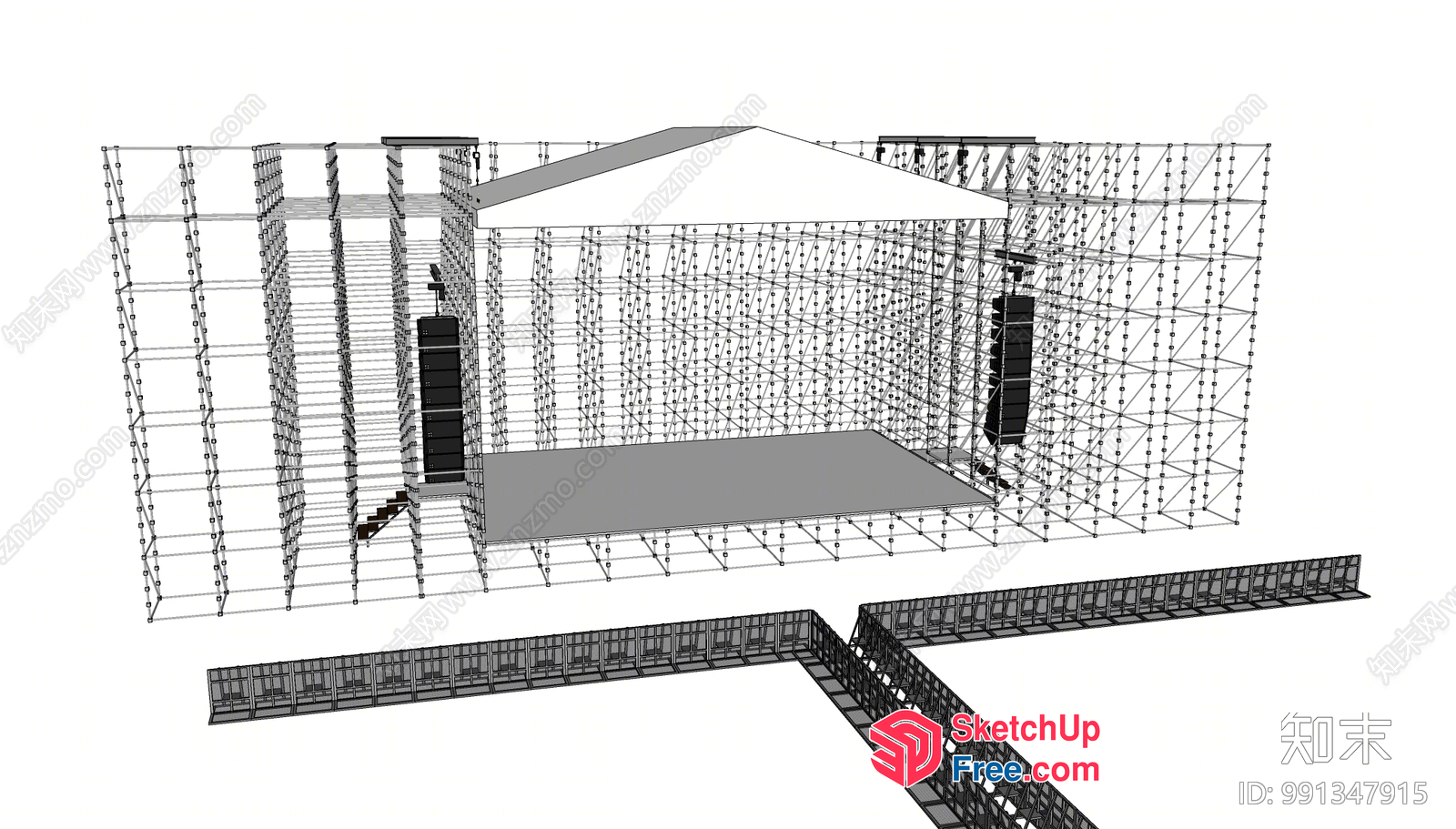 3D Model Of A Building With A Roof And Stairs 3D SketchUp File
