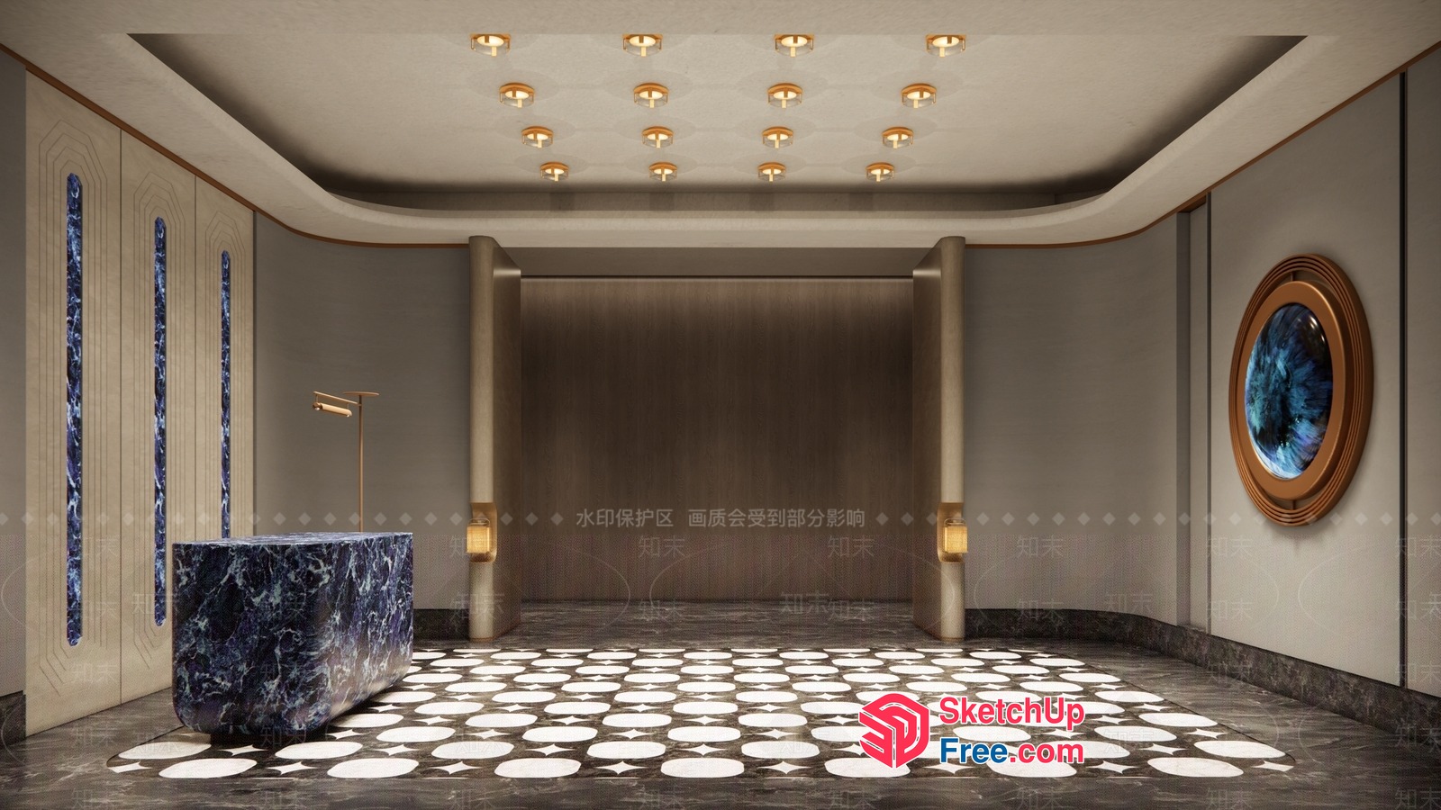 Elegant Luxury Modern Office Lobby 3D SketchUp File