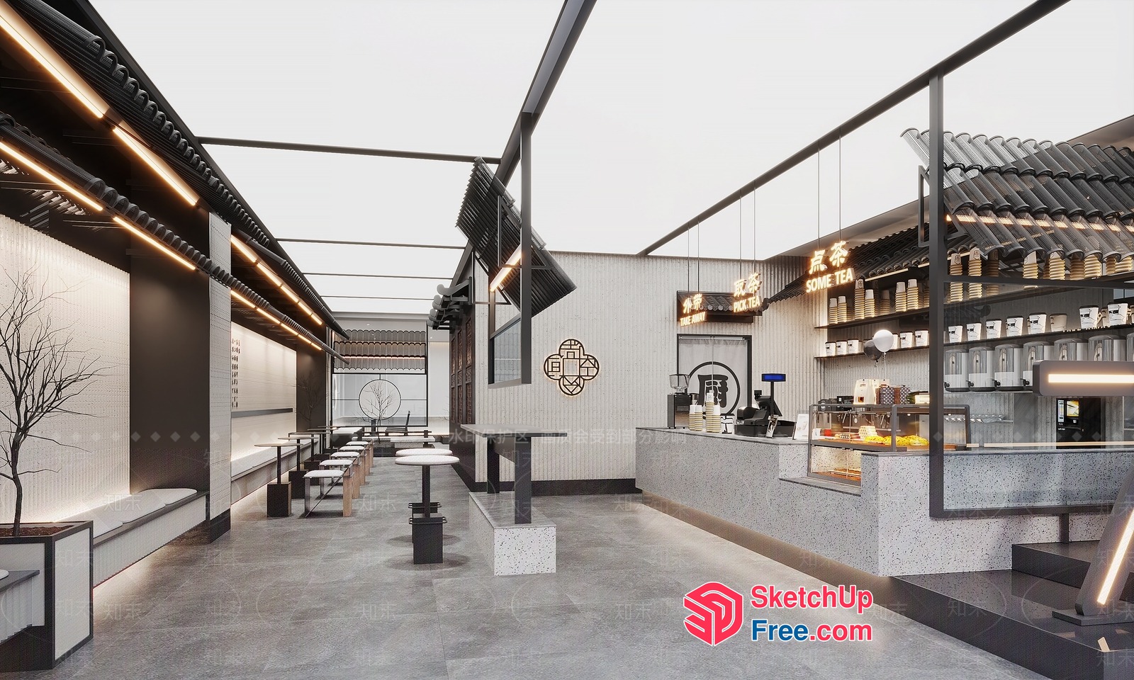 Modern Chinese Restaurant Interior 3D SketchUp File